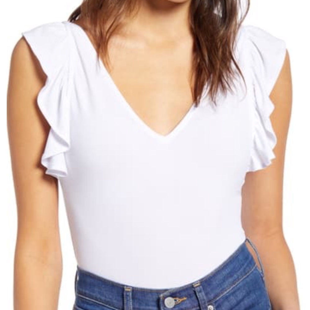 White Leith Flutter Sleeve Body Suit